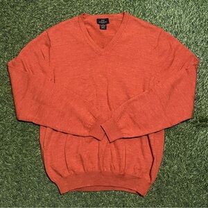 Brooks Brothers Men's Orange Merino Wool Blend V Neck Sweater Size M Pullover